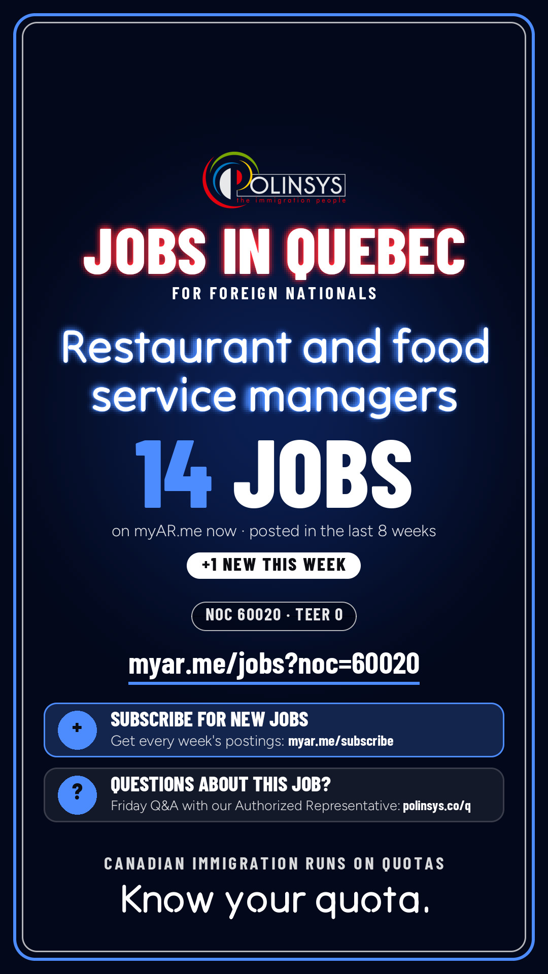 Job card: Restaurant and food service managers (NOC 60020) — 14 jobs on myAR.me