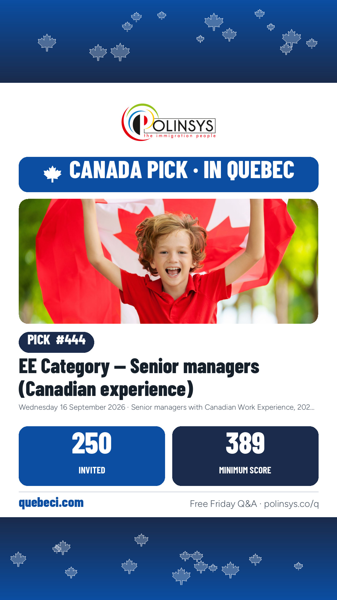 EE Category — Senior managers (Canadian experience) — 250 invitations, 16 September 2026 — in Quebec