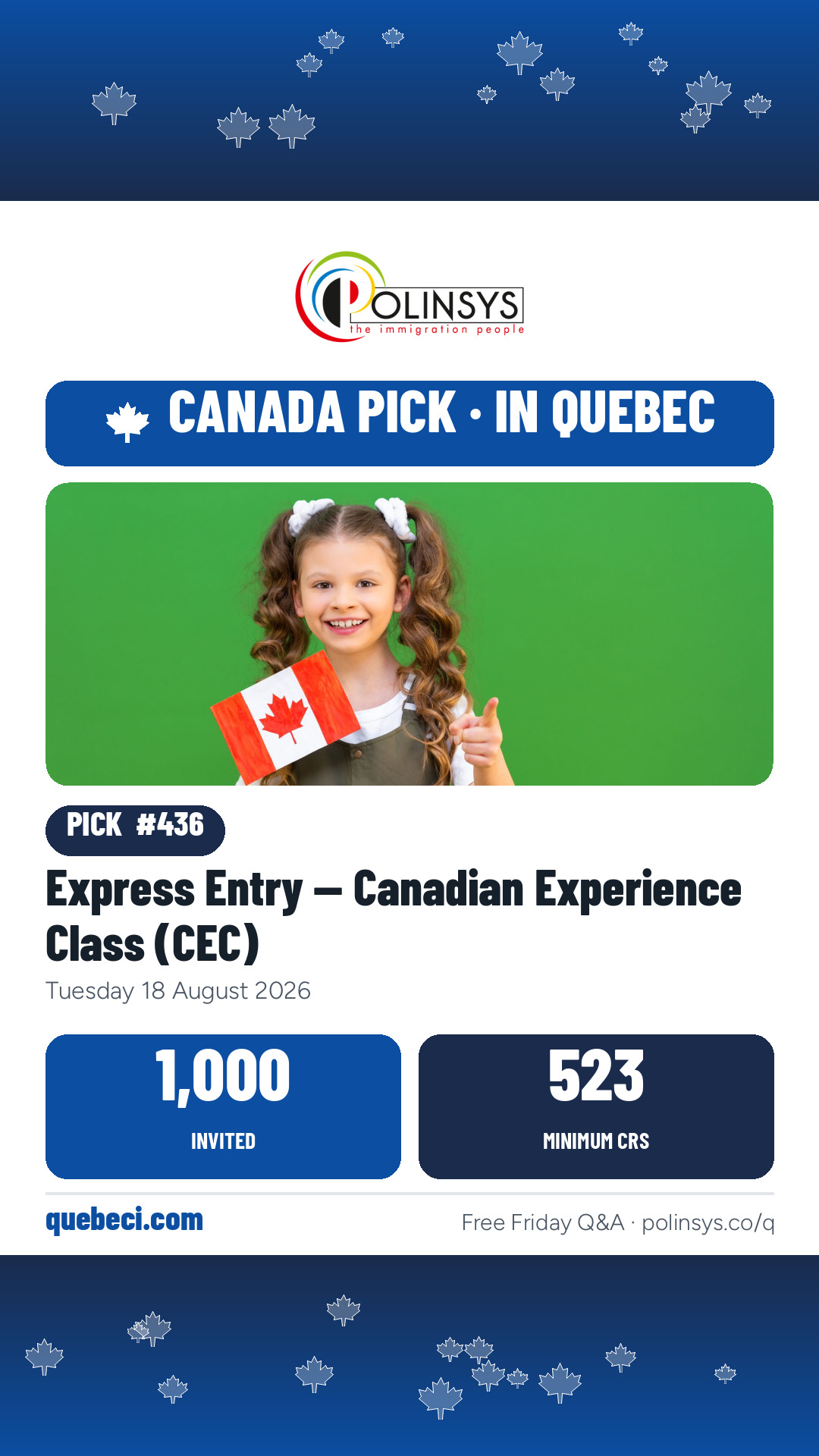 Express Entry — Canadian Experience Class (CEC) — 1,000 invitations, 18 August 2026 — in Quebec