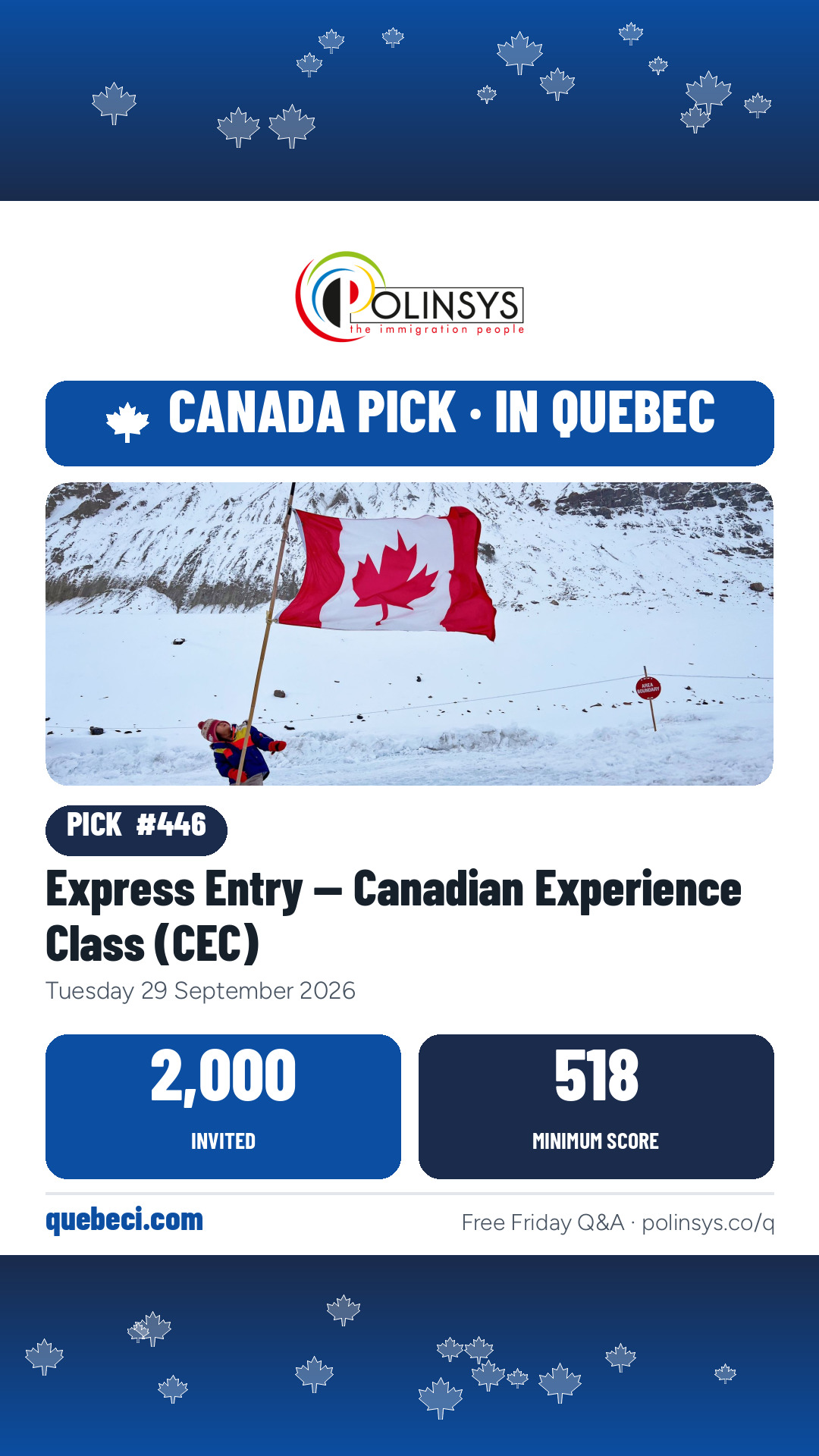 Express Entry — Canadian Experience Class (CEC) — 2,000 invitations, 29 September 2026 — in Quebec
